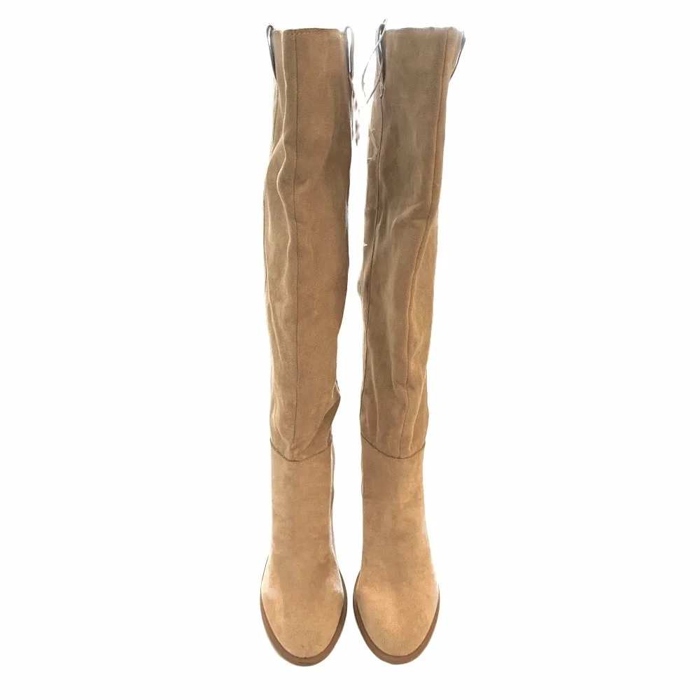 Altar’d State Angel Vegan Sand Taupe Size 8.5 Boots Knee High Stacked Heels NEW